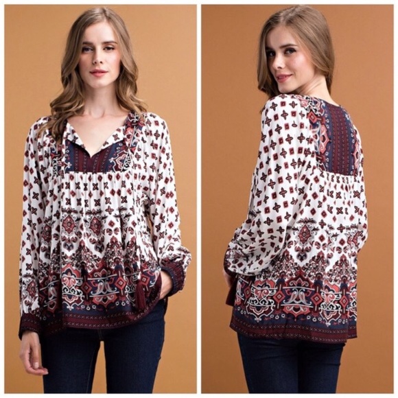 Boho chic tie front peasant blouse- - Picture 3 of 3